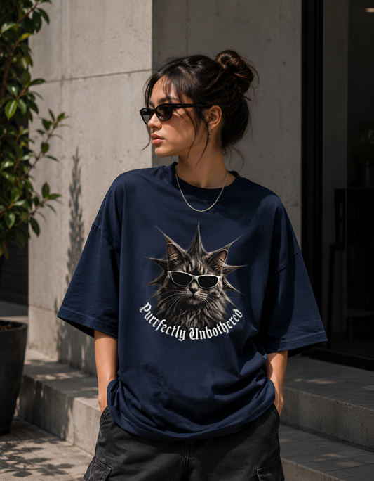 Purrfectly Unbothered" Edgy Cat Unisex Oversized Terry Tee