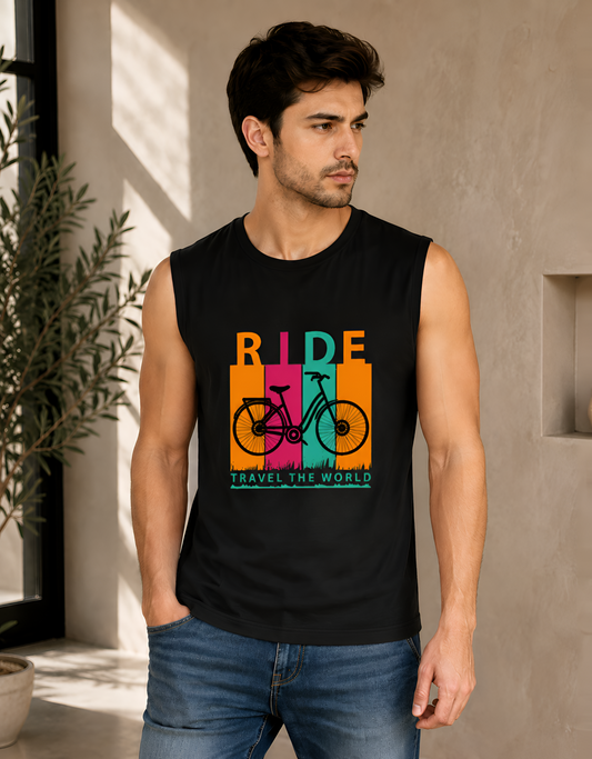 Ride Travel the World Bicycle Graphic Men's Tank Top
