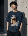Surreal Cloud Face Acid Wash Oversized Unisex Tee