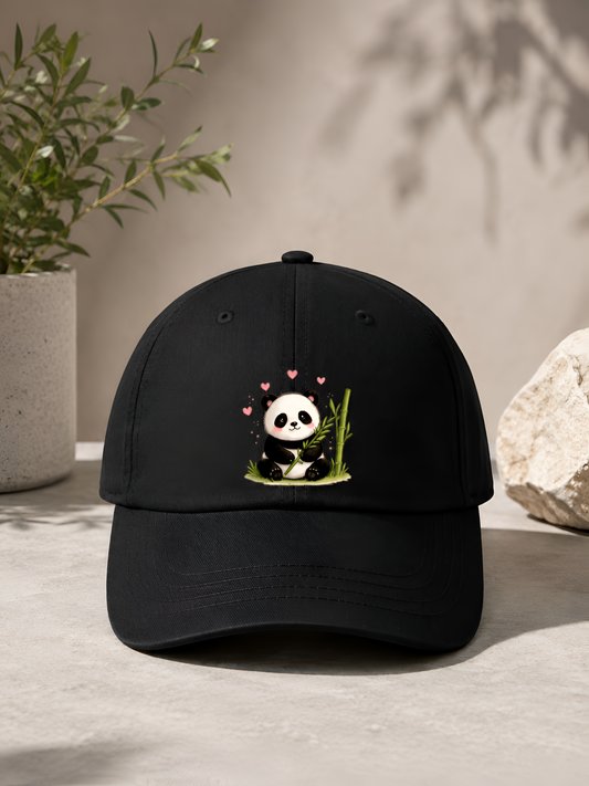 Cute Panda Bamboo Embroidered Black Baseball Cap