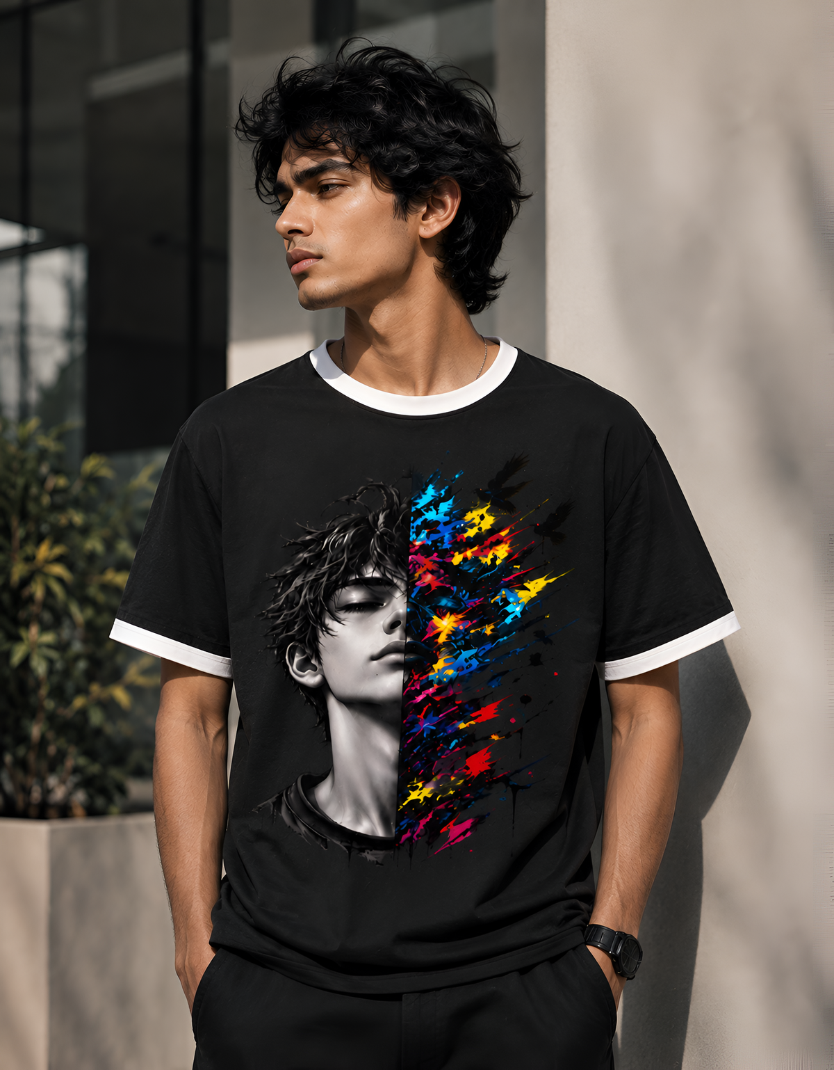 Serenity & Chaos Split Face Unisex Ringer T-Shirt