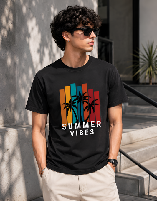 Summer Vibes Retro Palm Tree Unisex Supima T-Shirt
