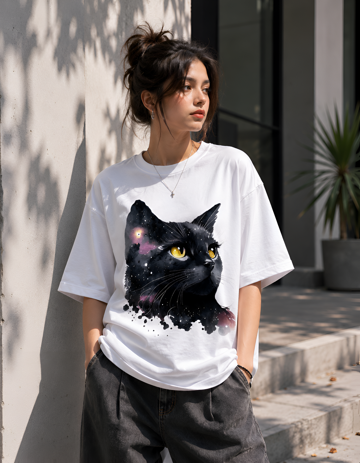 Galaxy Black Cat Unisex Oversized Standard T-Shirt