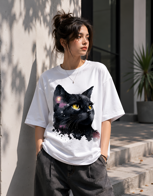 Galaxy Black Cat Unisex Oversized Standard T-Shirt