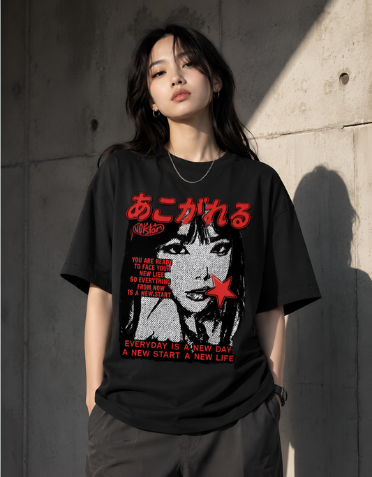 Retro Manga "New Start" Oversized Unisex Terry Tee
