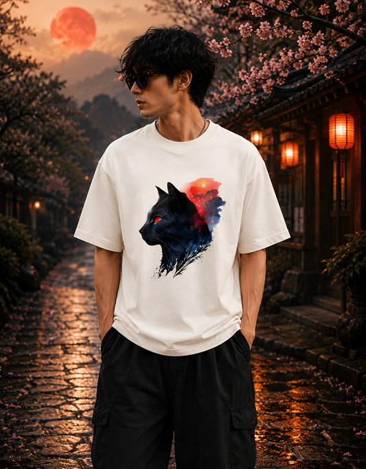 Cosmic Cat Graphic Unisex Oversized Terry T-Shirt