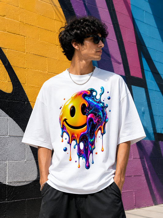 Melting Cosmic Smiley Unisex Oversized T-Shirt
