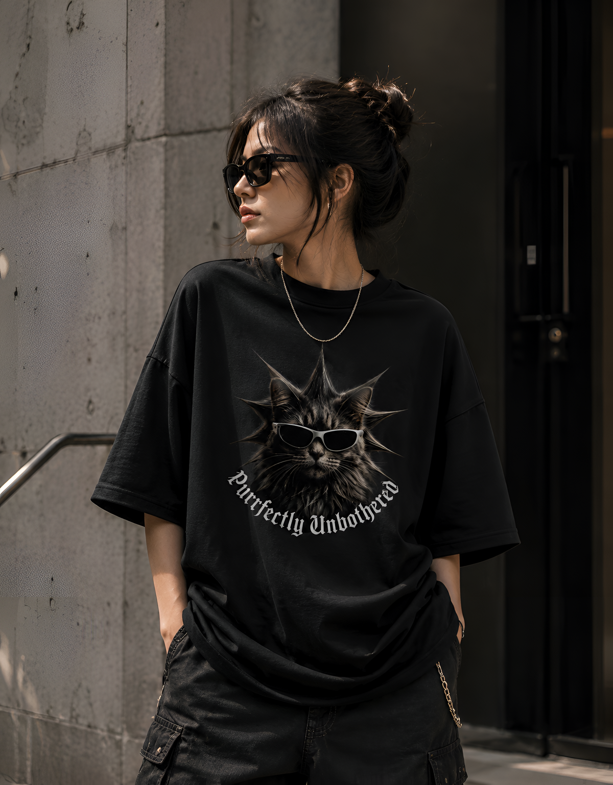 Purrfectly Unbothered" Edgy Cat Unisex Oversized Terry Tee