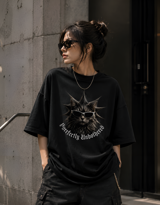 Purrfectly Unbothered" Edgy Cat Unisex Oversized Terry Tee