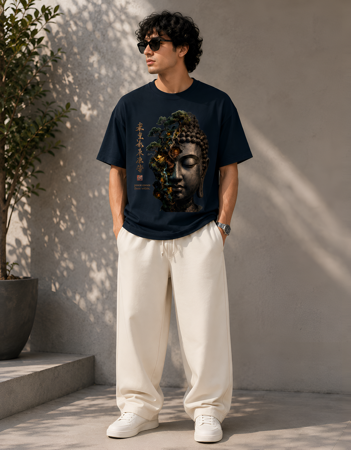 Peace Comes From Within Split Buddha Unisex Oversized T-Shirt