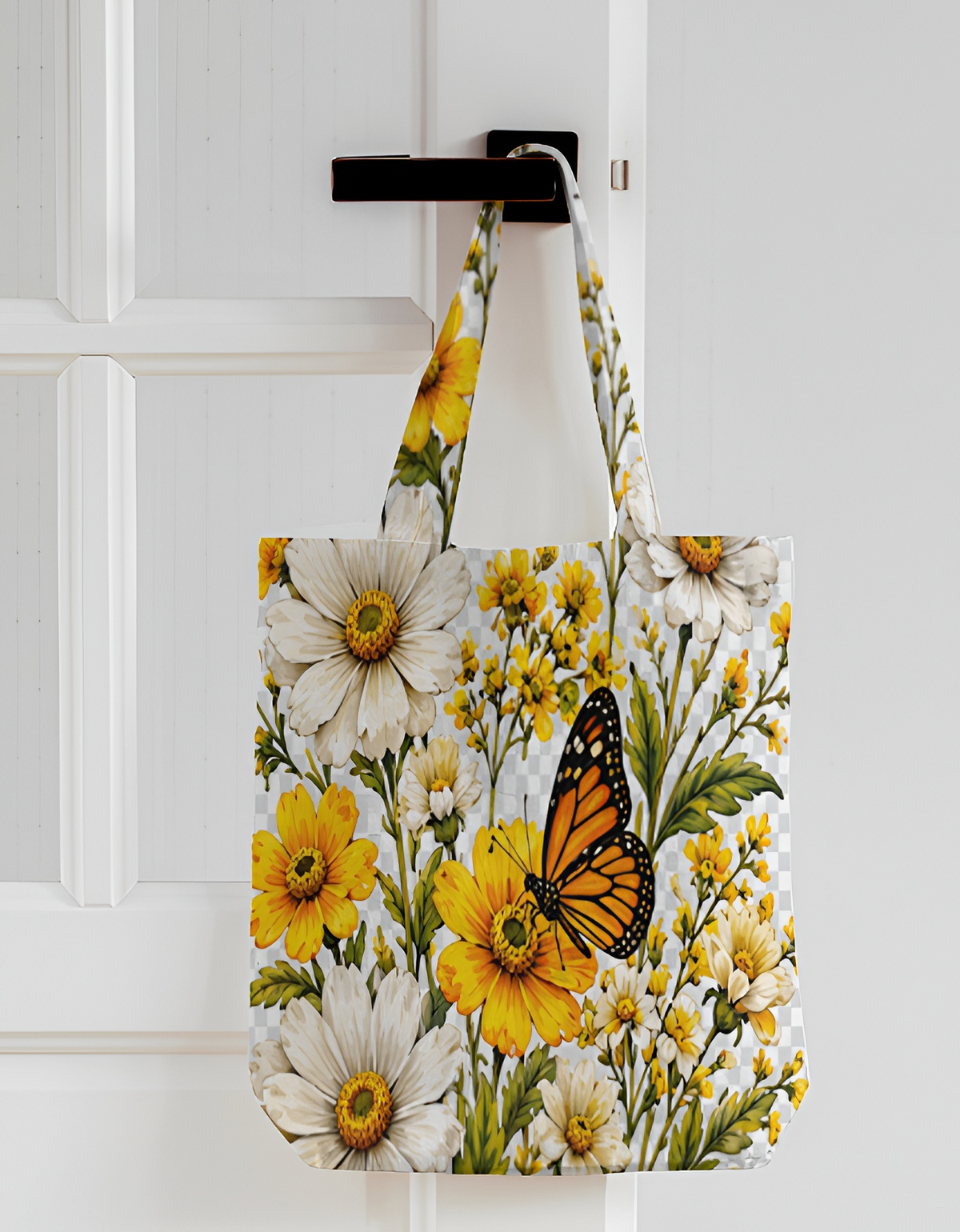 Sunlit Daisy & Monarch Butterfly Canvas Unisex Zipper Tote Bag