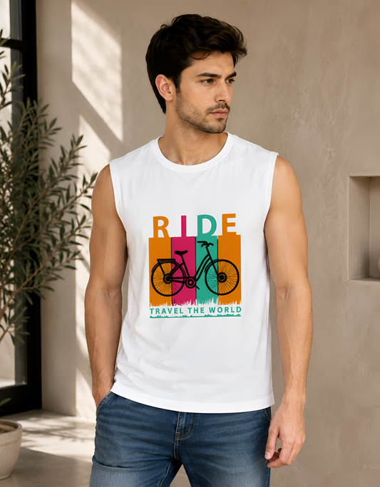 Ride Travel the World Bicycle Graphic Men's Tank Top