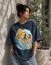Anime Girl Hugging Puppy Oversized Unisex Acid Wash T-Shirt | Cute Dog Lover Graphic Tee
