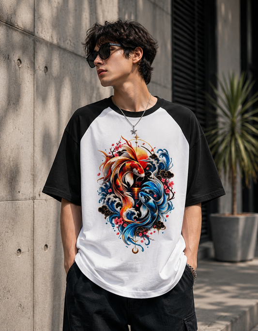 Yin Yang Koi Waves Unisex Oversized Raglan
