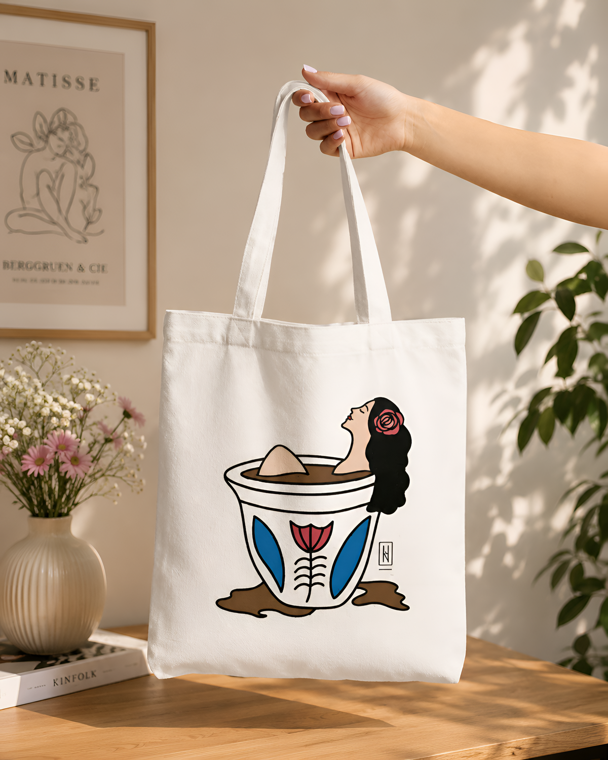 Coffee Bath Graphic Canvas Tote Bag - Non-Zipper