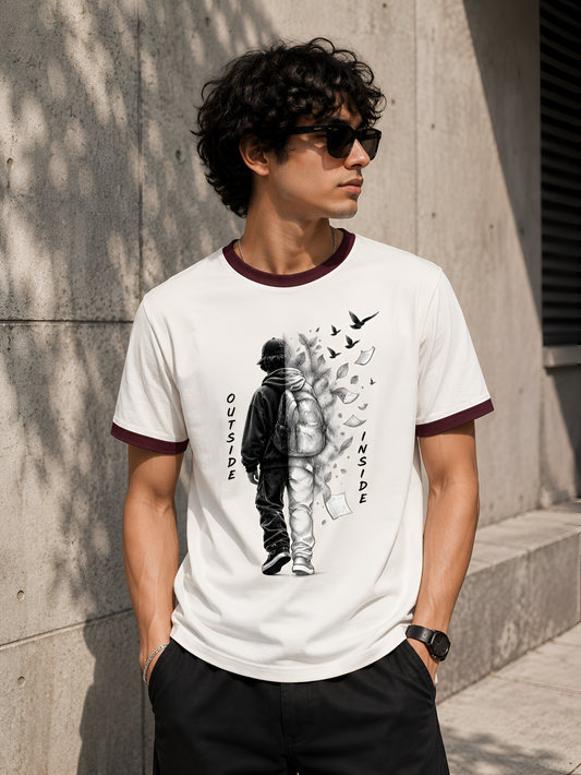 Outside/Inside Split Reality Unisex Ringer T-Shirt