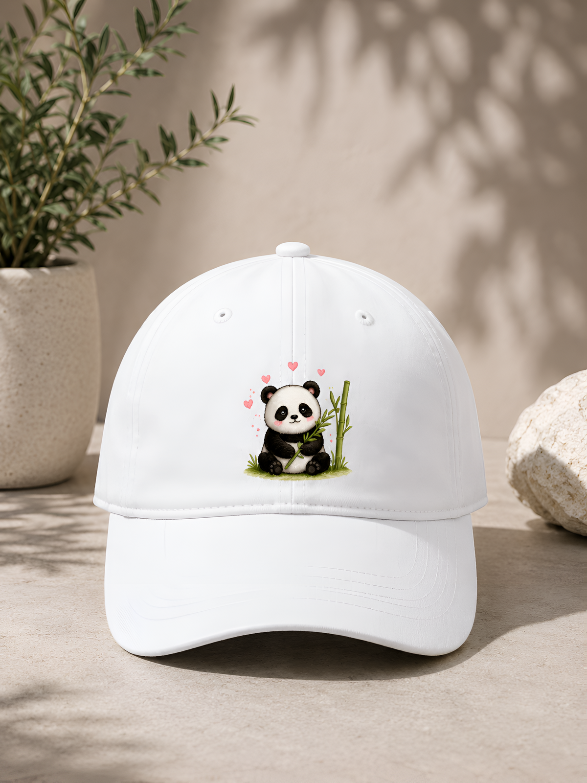Cute Panda Bamboo Embroidered Black Baseball Cap