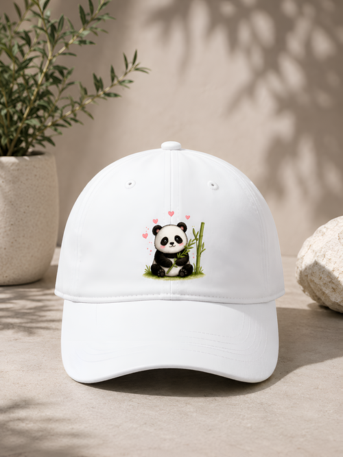 Cute Panda Bamboo Embroidered Black Baseball Cap