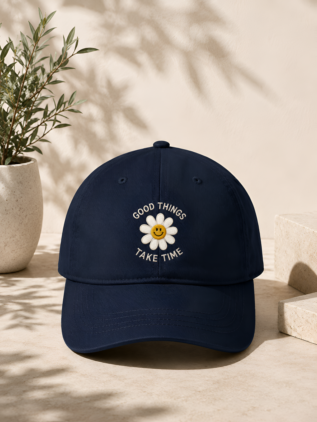 Good Things Take Time Embroidered Black Baseball Cap