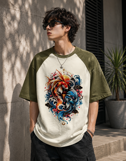 Yin Yang Koi Waves Unisex Oversized Raglan