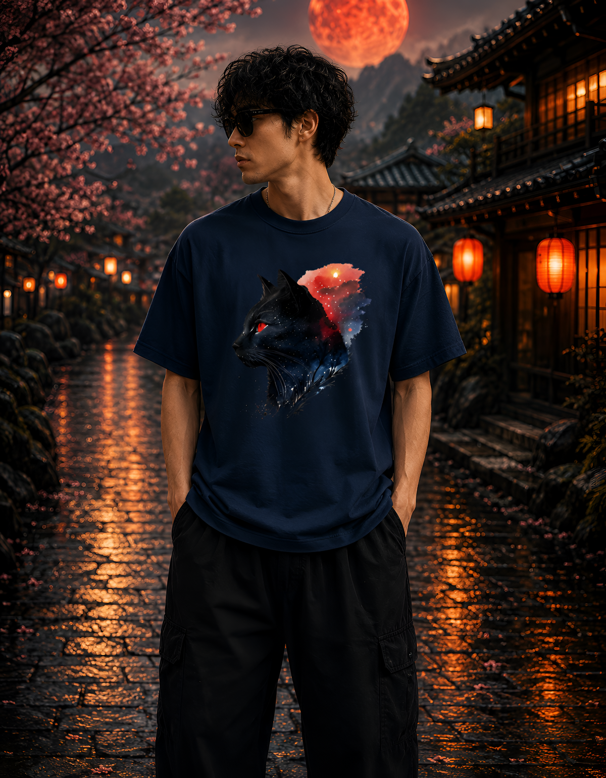 Cosmic Cat Graphic Unisex Oversized Terry T-Shirt