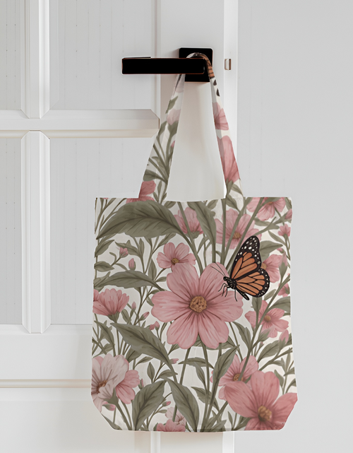 Vintage Floral & Butterfly Canvas Unisex Zipper Tote Bag