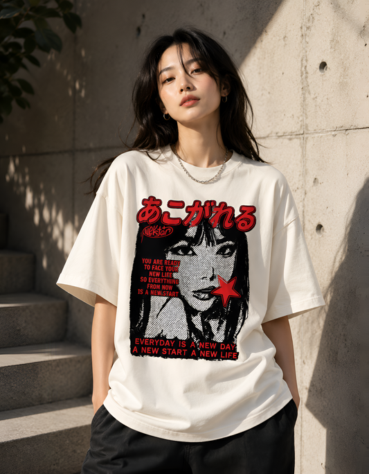 Retro Manga "New Start" Oversized Unisex Terry Tee