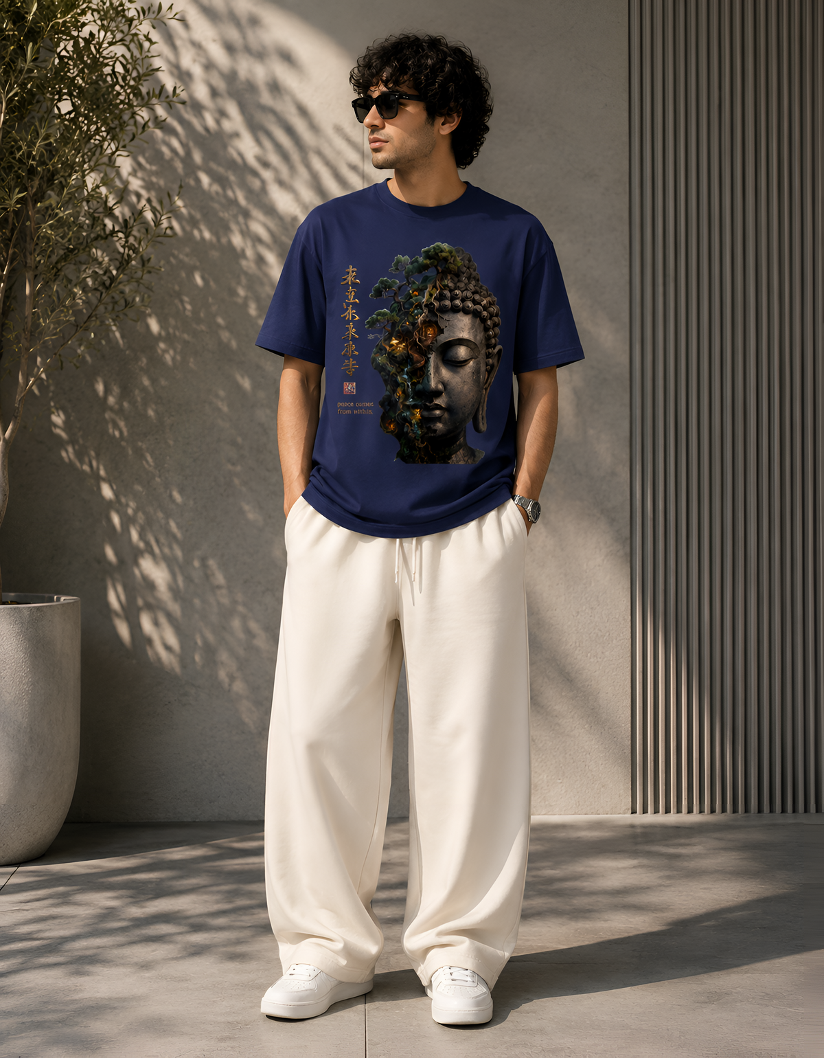 Peace Comes From Within Split Buddha Unisex Oversized T-Shirt