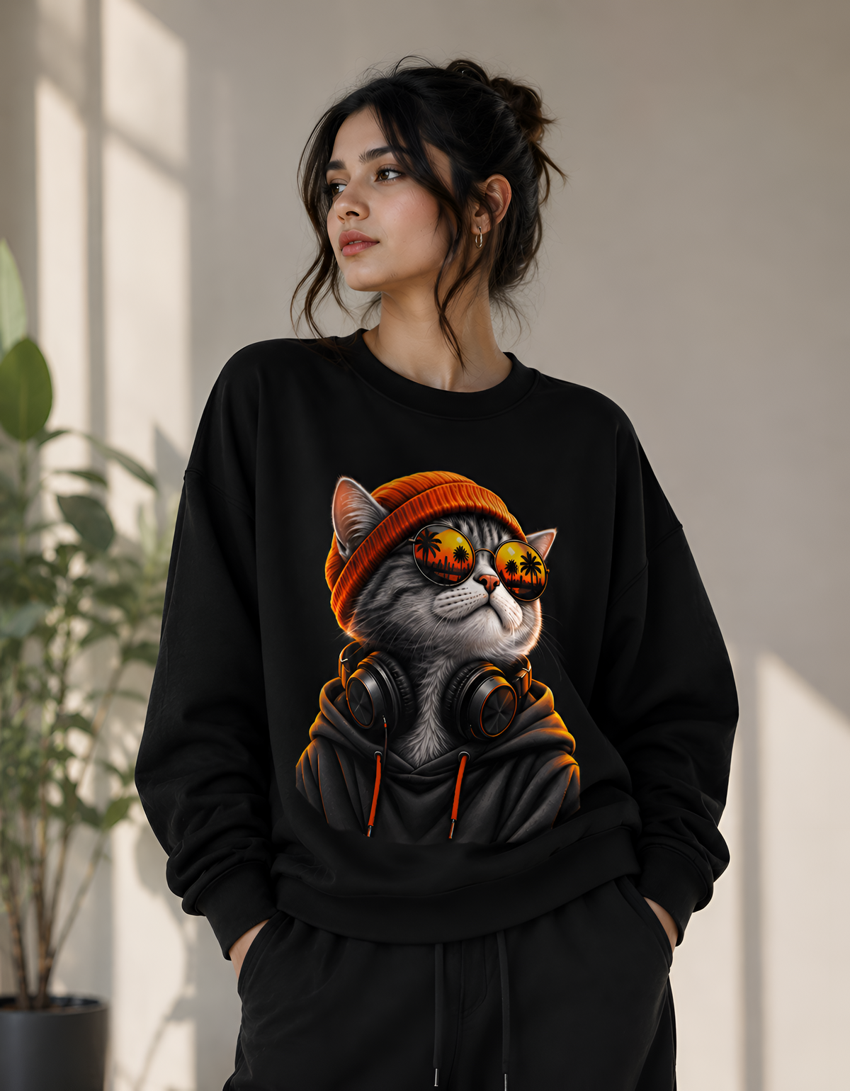 Sunset Chill DJ Cat Unisex Sweatshirt