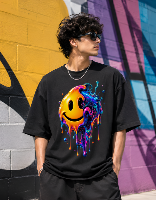 Melting Cosmic Smiley Unisex Oversized T-Shirt