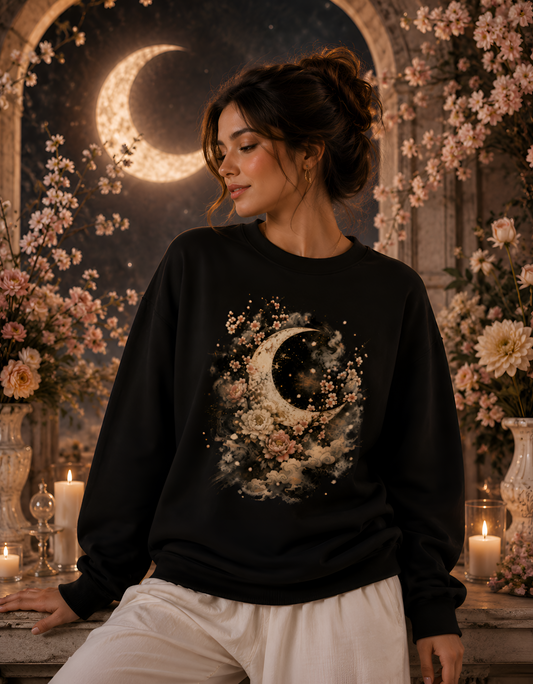 Celestial Floral Moon Graphic Unisex Oversized Sweatshirt