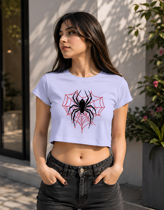Edgy Spider & Web Graphic Crop Top
