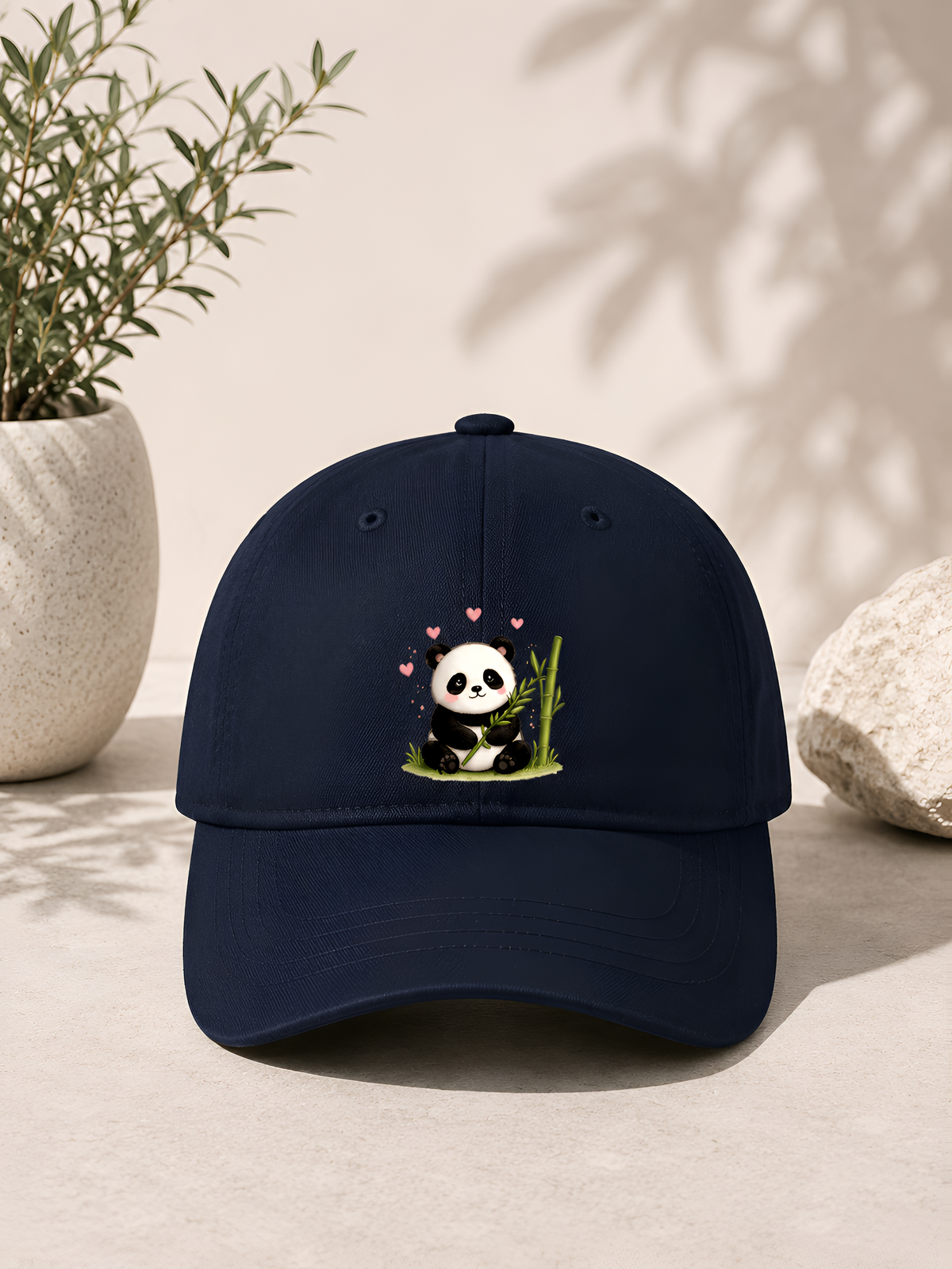 Cute Panda Bamboo Embroidered Black Baseball Cap