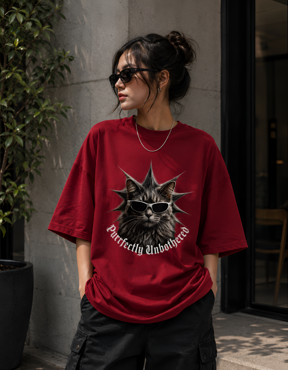 Purrfectly Unbothered" Edgy Cat Unisex Oversized Terry Tee