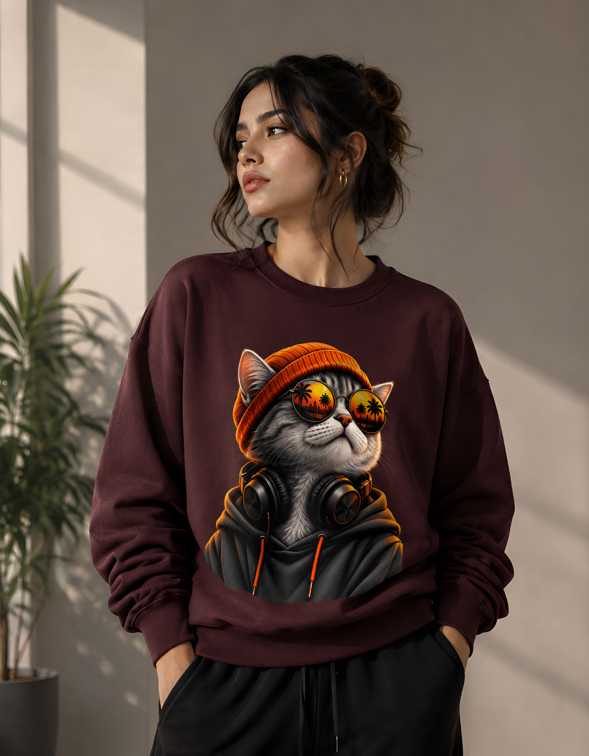 Sunset Chill DJ Cat Unisex Sweatshirt