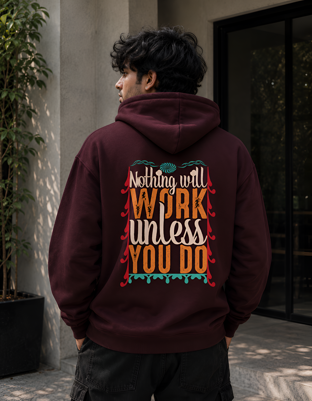 Nothing Will Work Unless You Do Inspirational Back-Print Blue Unisex Hoodie