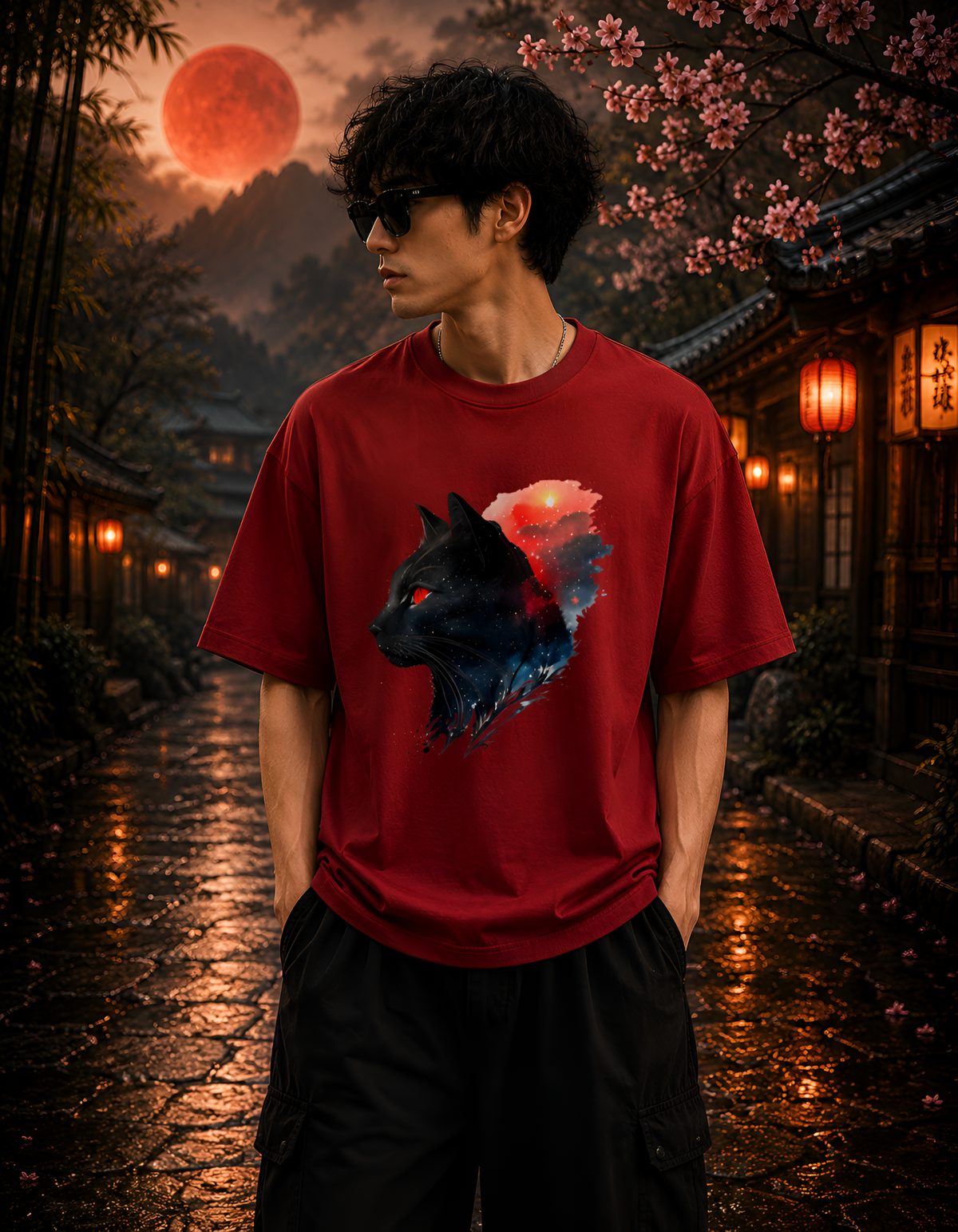 Cosmic Cat Graphic Unisex Oversized Terry T-Shirt