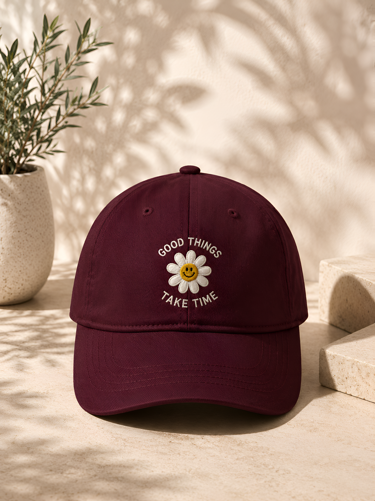 Good Things Take Time Embroidered Black Baseball Cap
