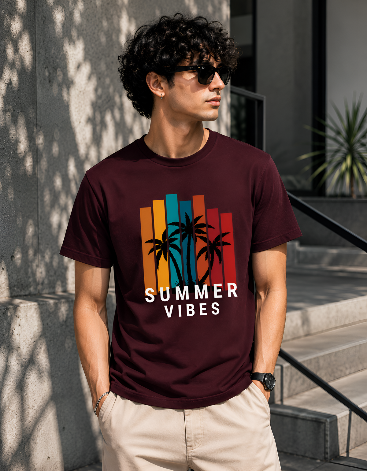 Summer Vibes Retro Palm Tree Unisex Supima T-Shirt