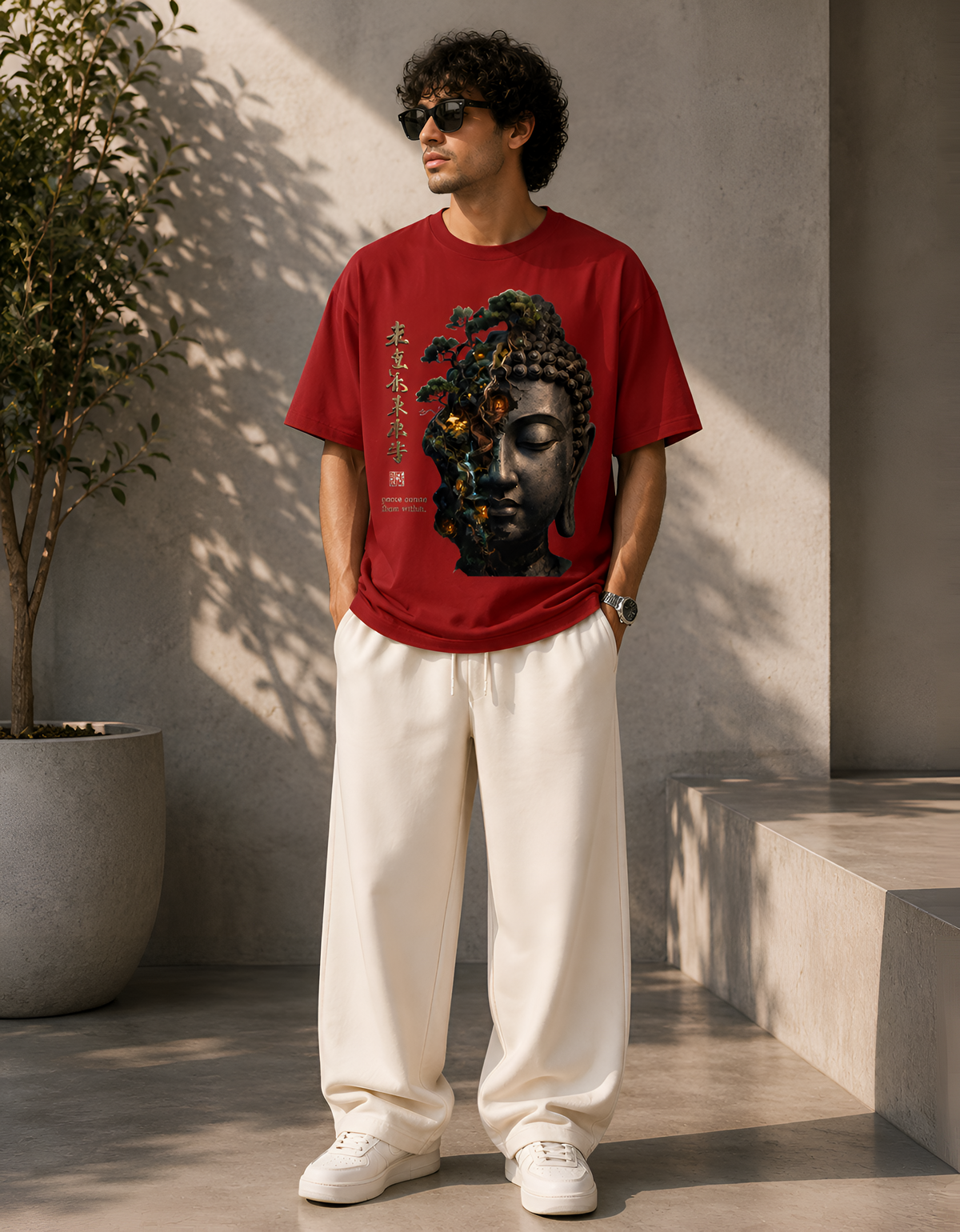 Peace Comes From Within Split Buddha Unisex Oversized T-Shirt