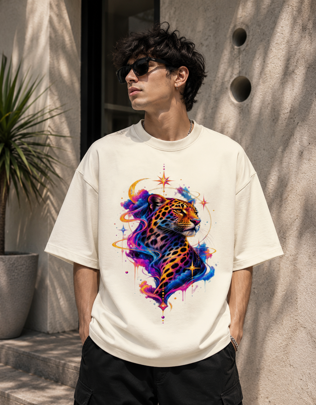 Cosmic Leopard Unisex Oversized Terry Tee