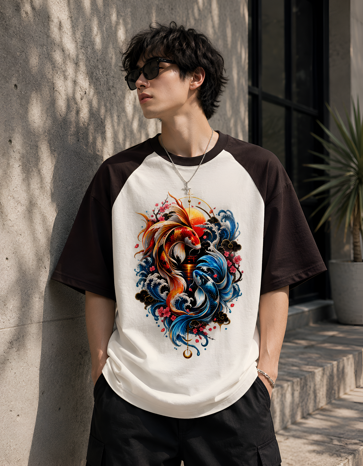 Yin Yang Koi Waves Unisex Oversized Raglan
