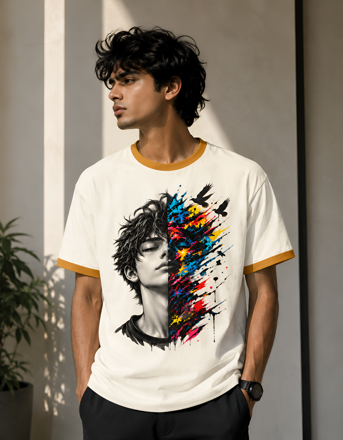 Serenity & Chaos Split Face Unisex Ringer T-Shirt