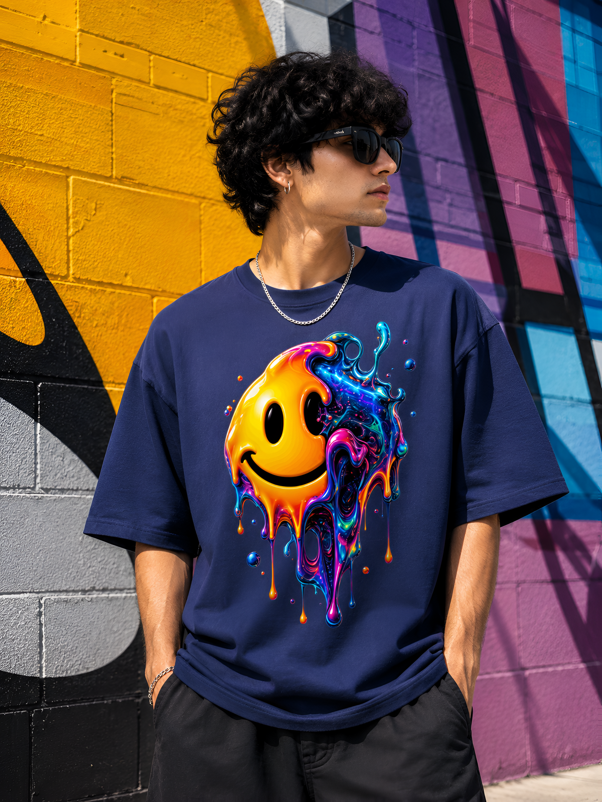 Melting Cosmic Smiley Unisex Oversized T-Shirt