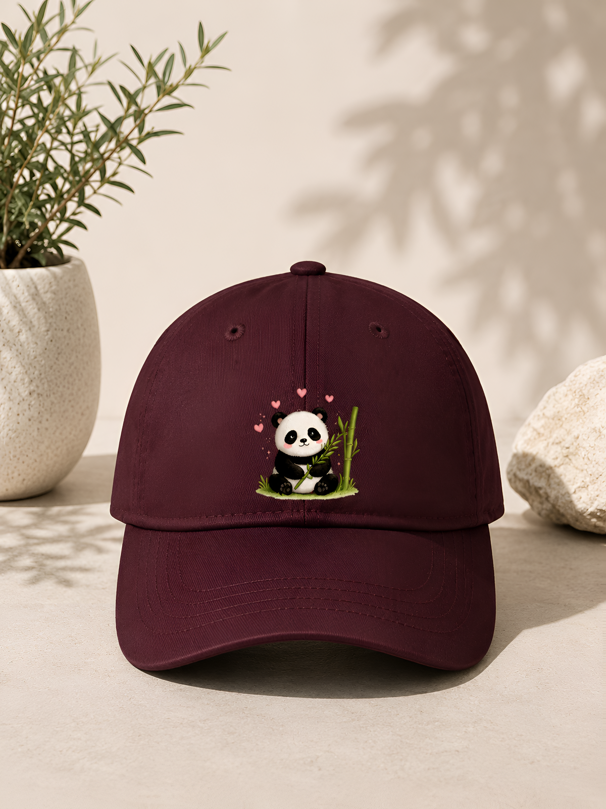 Cute Panda Bamboo Embroidered Black Baseball Cap