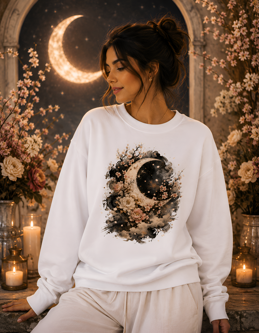 Celestial Floral Moon Graphic Unisex Oversized Sweatshirt
