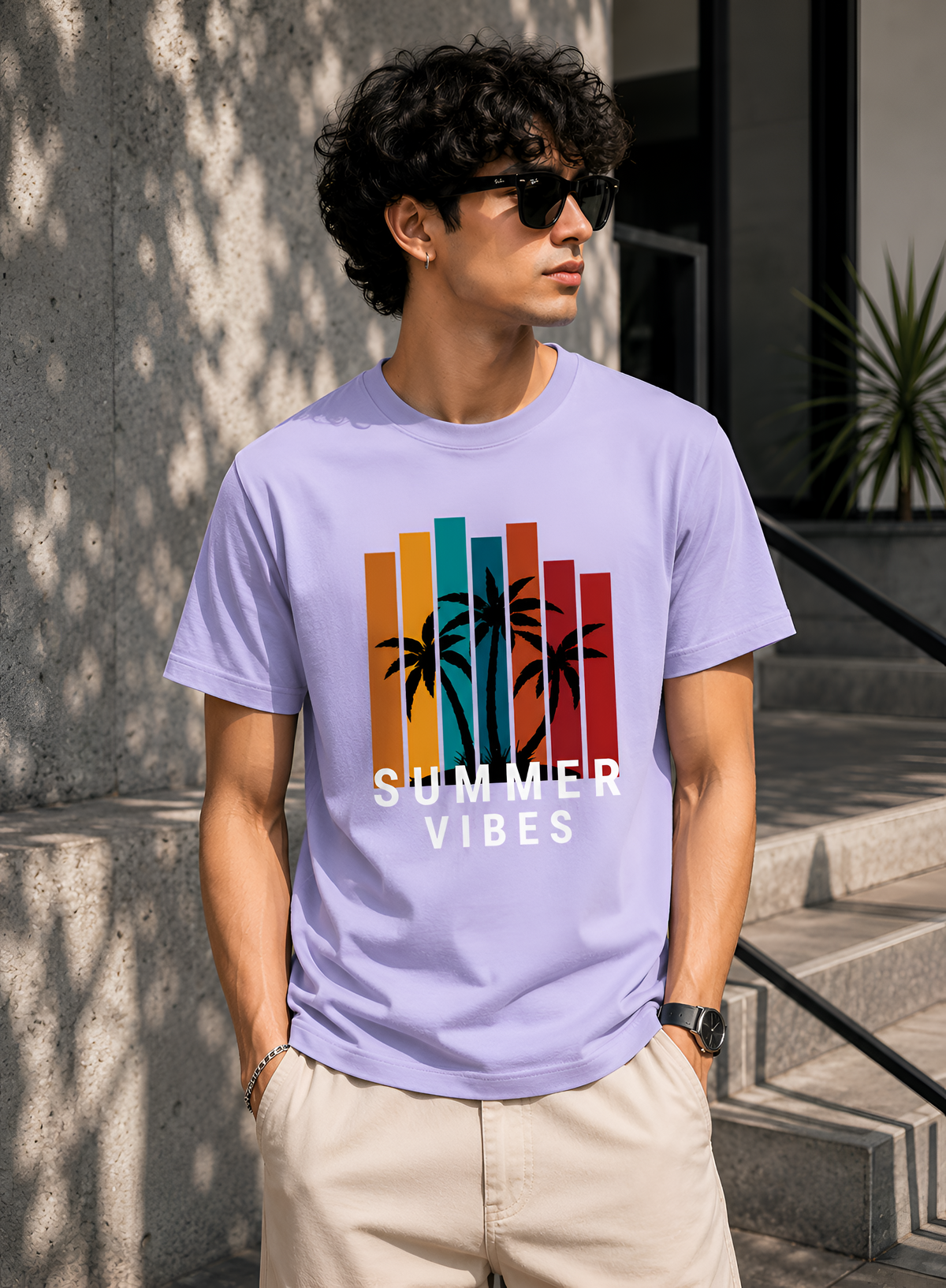 Summer Vibes Retro Palm Tree Unisex Supima T-Shirt