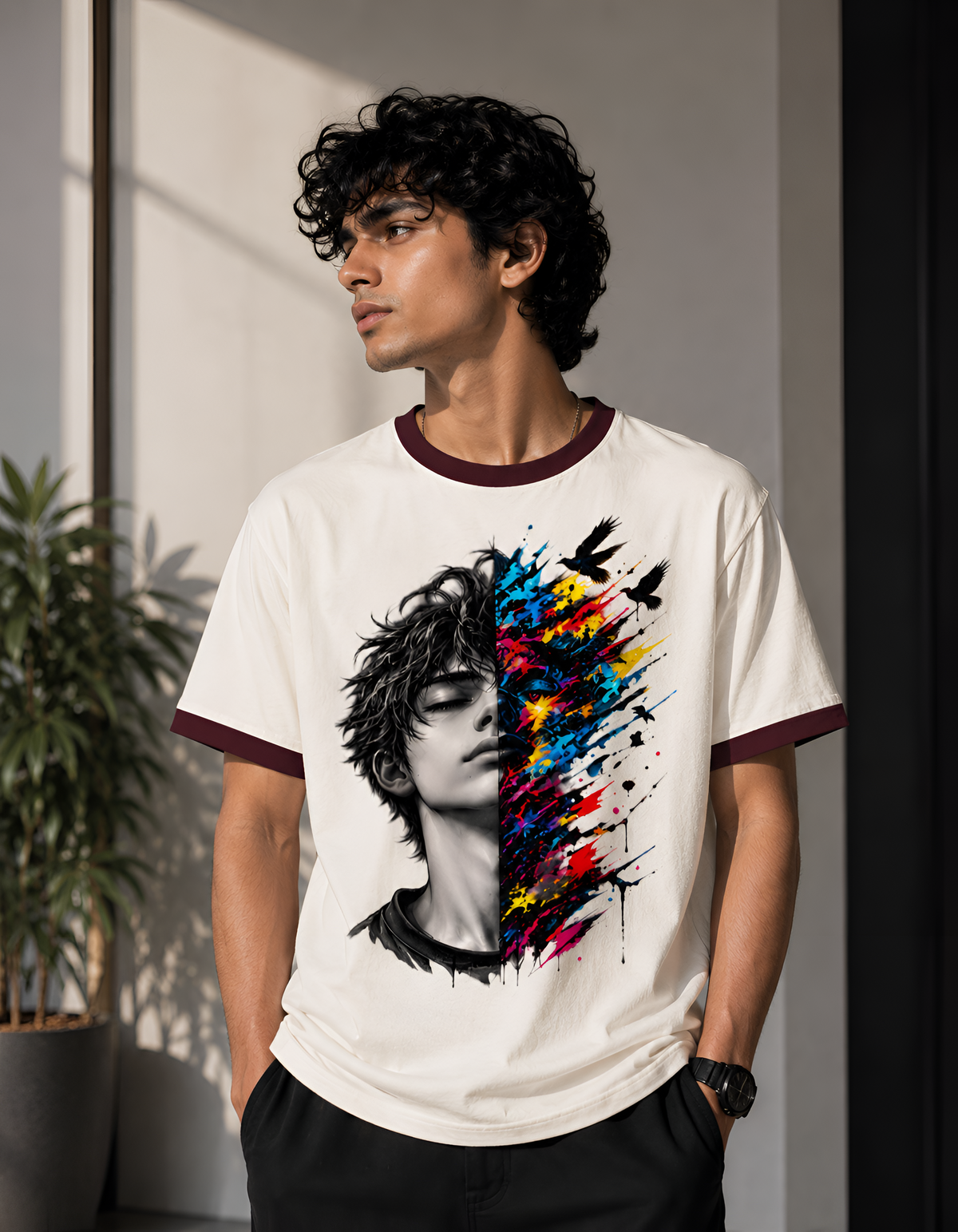 Serenity & Chaos Split Face Unisex Ringer T-Shirt