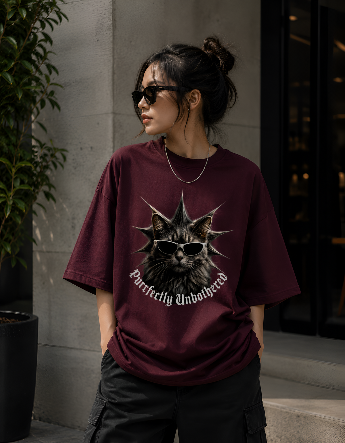Purrfectly Unbothered" Edgy Cat Unisex Oversized Terry Tee