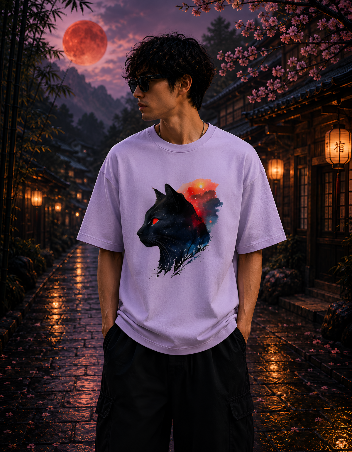 Cosmic Cat Graphic Unisex Oversized Terry T-Shirt